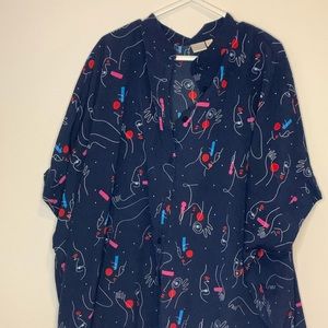 💙 FLOWEY BLUE DRESS WITH BUTTONS AND MODERN ART